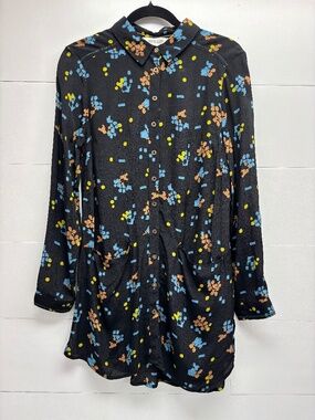 White Stuff NWT Danika shirt tunic semi sheer black with colourful pattern
